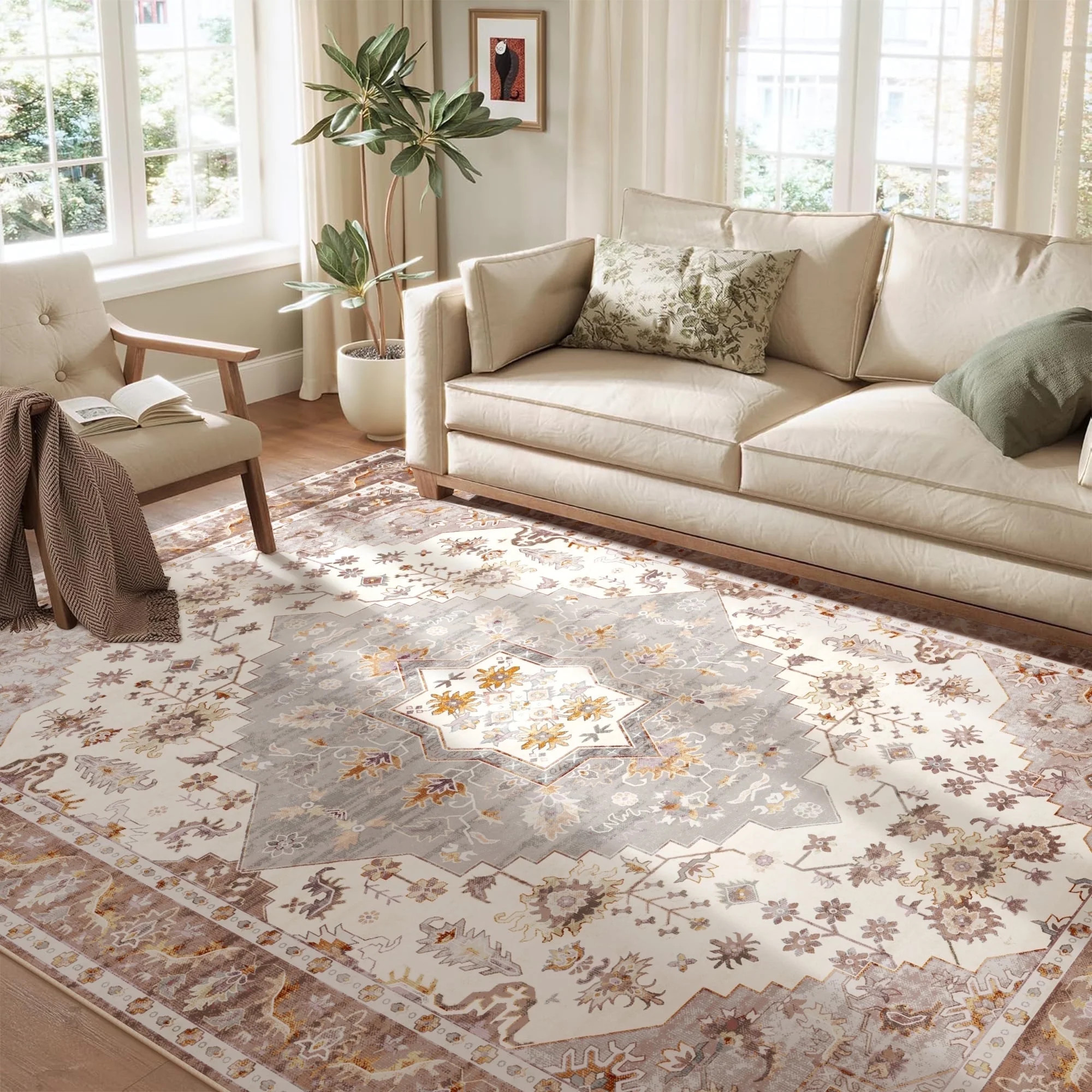 Nefoso 8ft x 10ft Vintage Area Rugs, Washable Area Rugs for Living Room Bedroom Kitchen Home Deco... | Walmart (US)