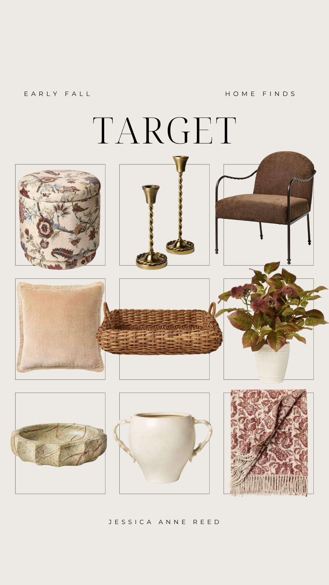 NEW Target early fall home decor finds! 🤎🍂 The new Studio McGee at Target early fall line is here... such stunning patterns, textures, details for early fall. Shop now! candle holders, neutral furniture, fall home decor, blanket, rattan wicker tray, marble tray, ottoman, vintage inspired home finds 

 #LTKSeasonal #LTKHome