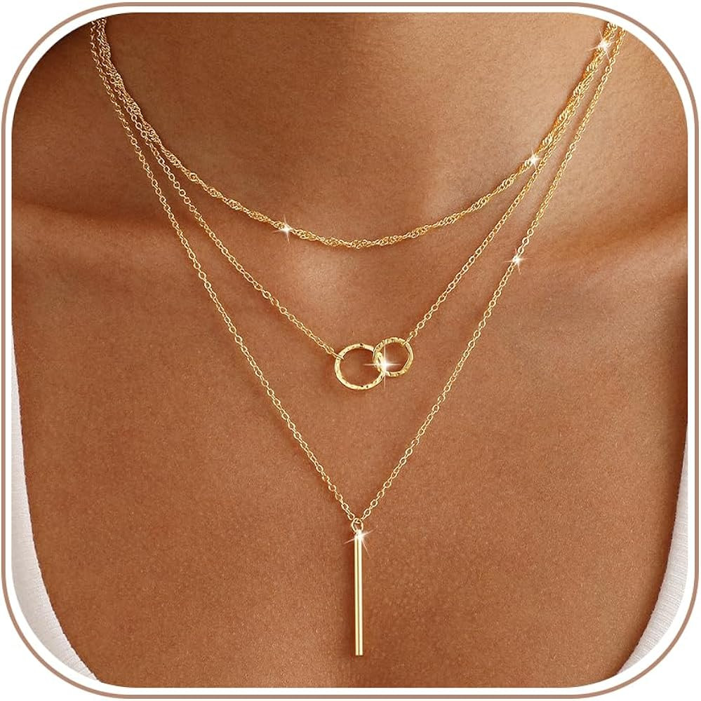 ASCOMY Layered Necklaces for Women 14K Gold Plated Dainty Stack Necklace | Amazon (US)