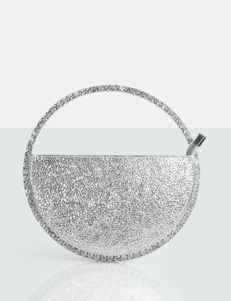 The  Alessia Metallic Sliver Circle Diamante Mini Grab Bag | Public Desire