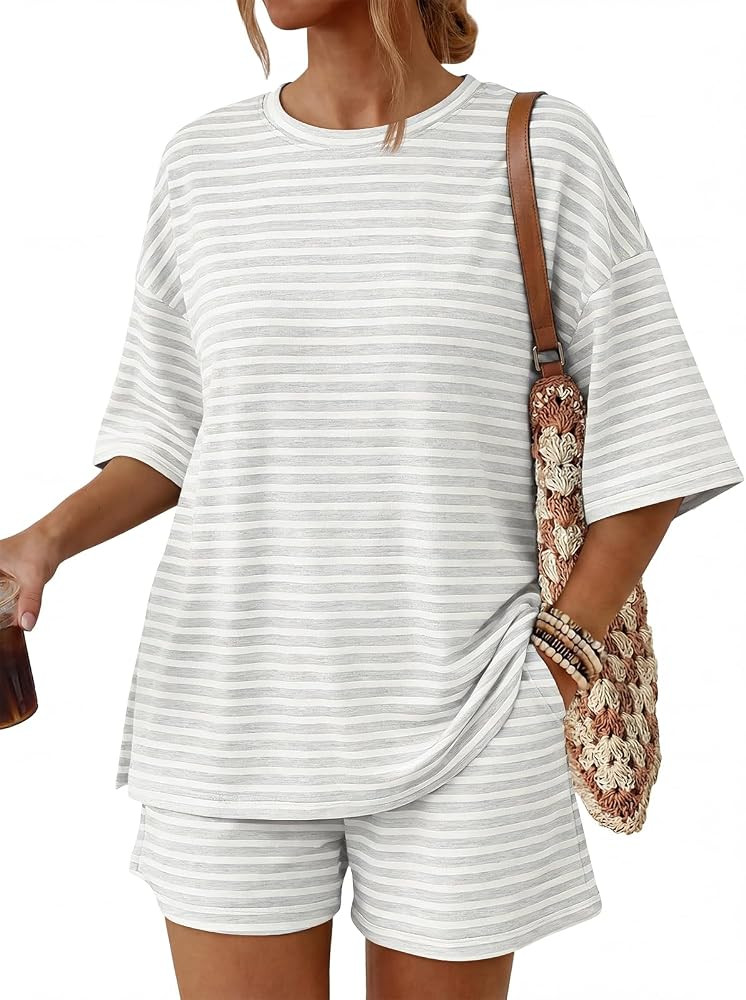 Trendy Queen 2 Piece Summer Set Oversized Top & Loose Fit Shorts with Pockets | Amazon (US)