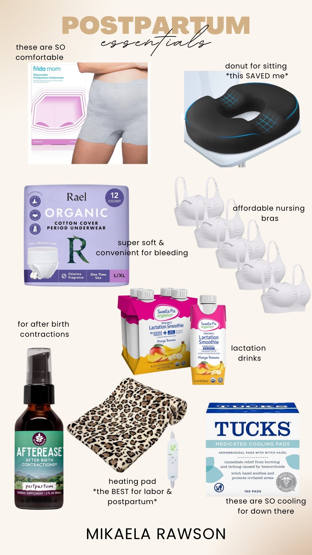 Postpartum essentials! 🤍 these are all the things I ordered to help get me through postpartum. Everything here is SO worth it IMO 🫶🏼

Donut for sitting. Hurt tailbone solution. Adult diapers for postpartum bleeding. Frida mom briefs. After ease contraction help. Lactation drink. Cute heating pad. Tucks medicated cooling pads. Affordable nursing bras. White nursing bras  

#LTKBaby #LTKBump