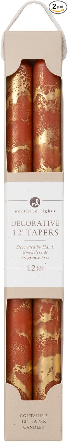 Premium Decorative Tapers - 12" 2PK - Terra Cotta w/Gold - 73301 | Amazon (US)