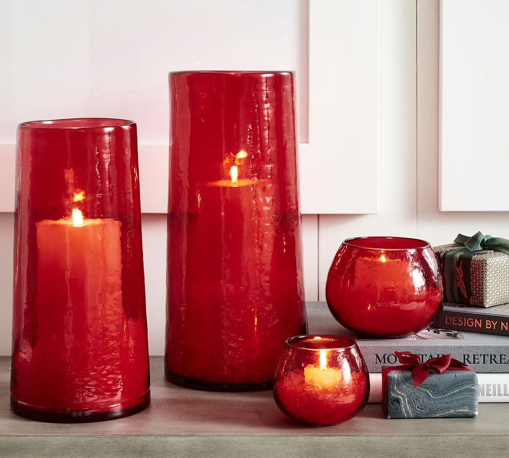 Hammered Glass Candleholders - Red | Pottery Barn (US)