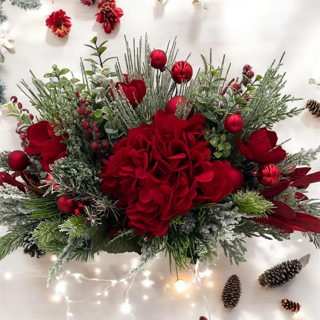 Red Hydrangea Christmas Centerpiece: Farmhouse Holiday Floral - Etsy | Etsy (US)