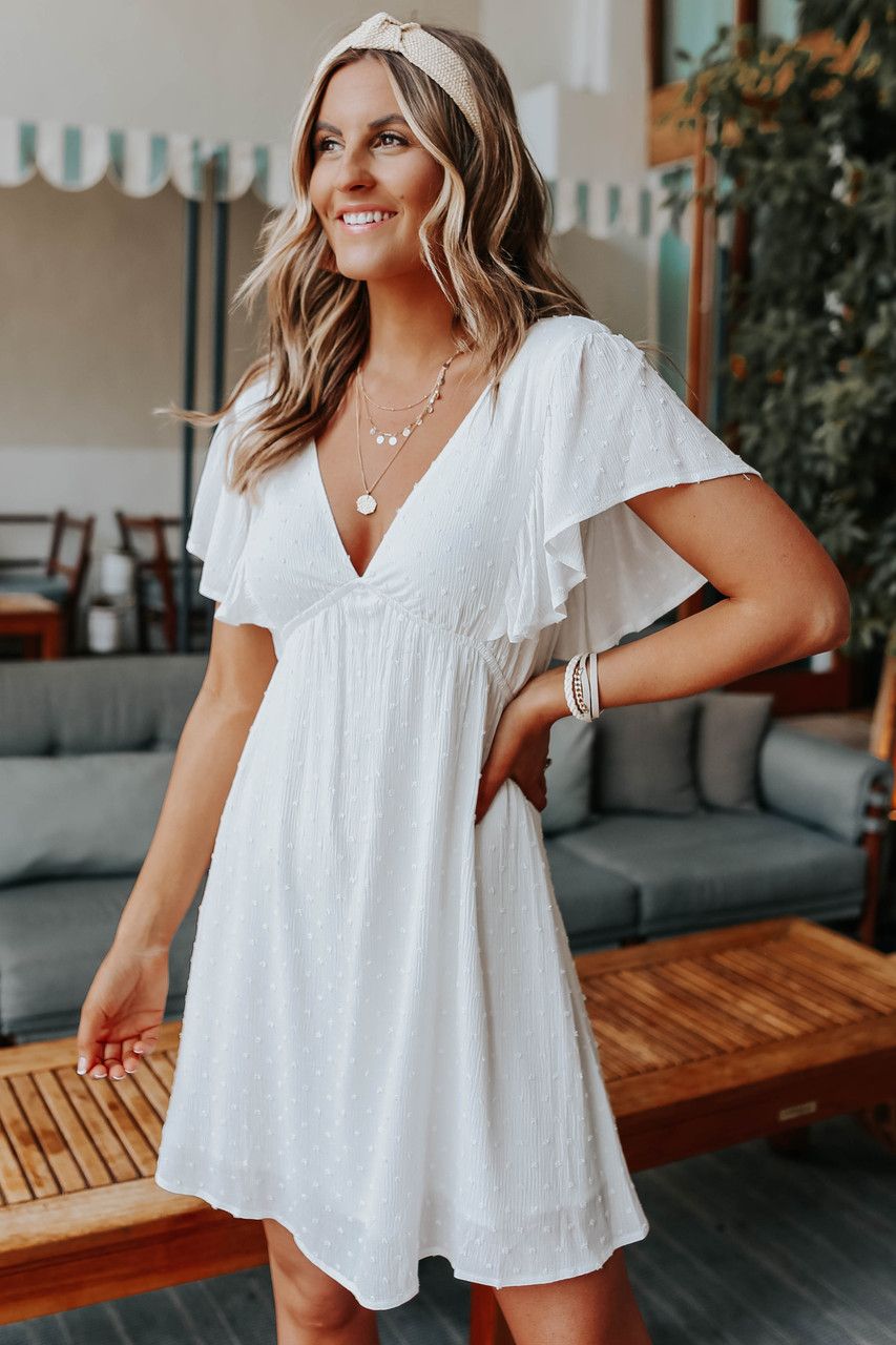 V-Neck White Dotted Empire Dress | Magnolia Boutique