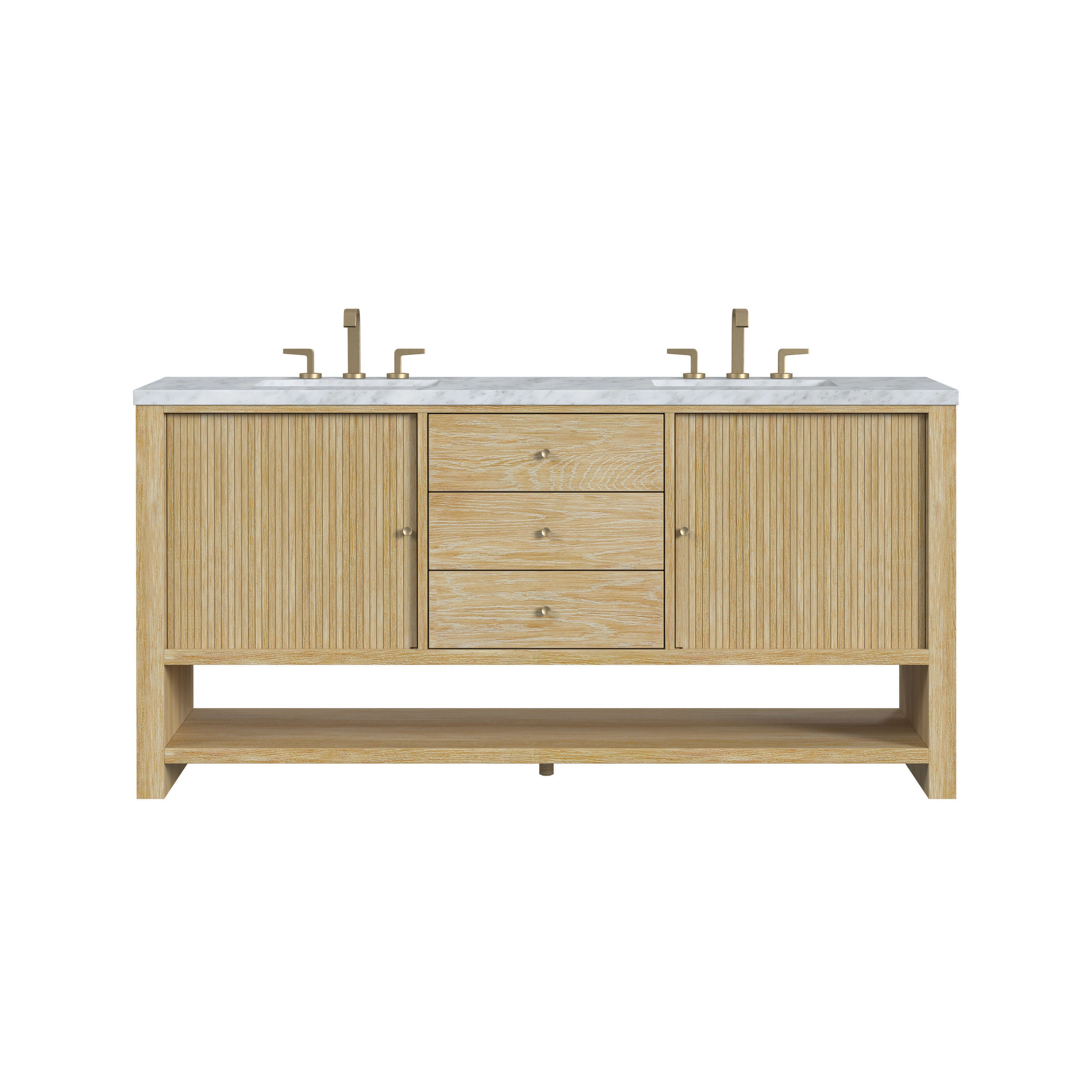 James Martin Vanities Marigot 72-in Sunwashed Oak Undermount Double Sink Bathroom Vanity with Carrara Marble Marble Top in Tan | D404-V72-SWO-3CAR | Lowe's