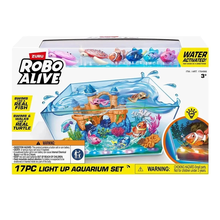 Robo Alive Light Up Aquarium Set Playset (Includes 4 Fish & 2 Turtles!) | Walmart (US)