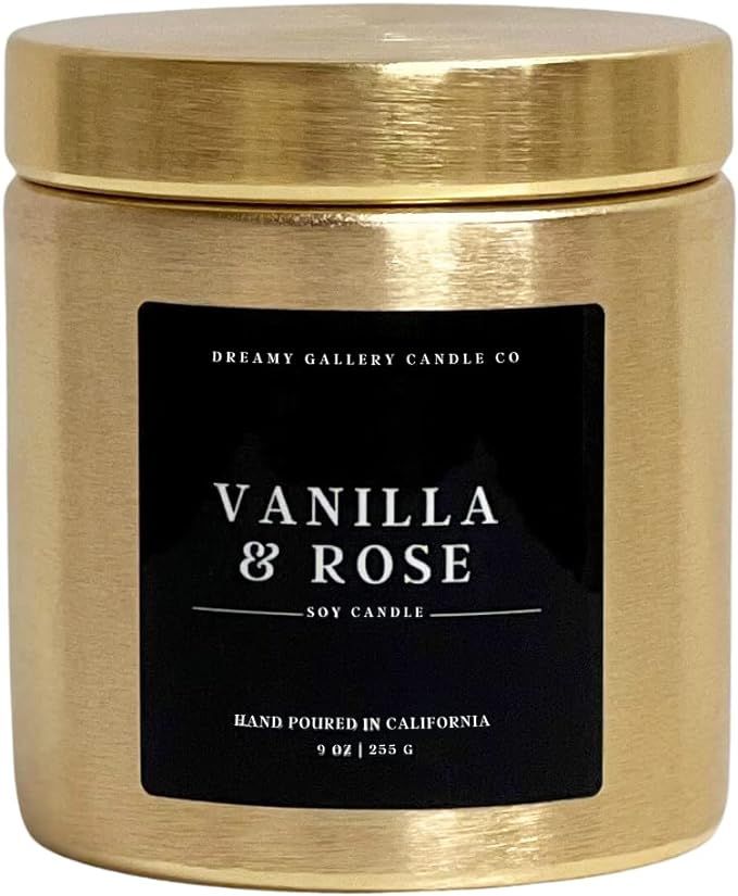 Dreamy Gallery Candle Co. Vanilla & Rose Classic Premium Soy Wax Candle (9 oz) 50-60 Long Burn Ti... | Amazon (US)