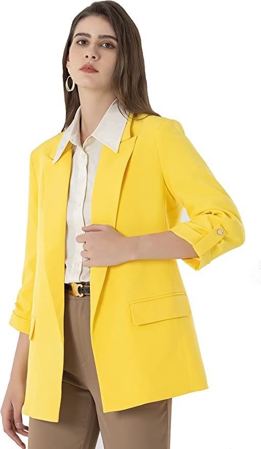 Beninos Womens Casual Long Blazers 3/4 Sleeve Open Front Blazer Jackets | Amazon (US)