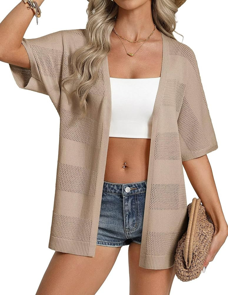 GRACE KARIN Women's Lightweight Summer Cardigan Short Sleeve Crochet Knit Coverup Boho Kimono Bea... | Amazon (US)