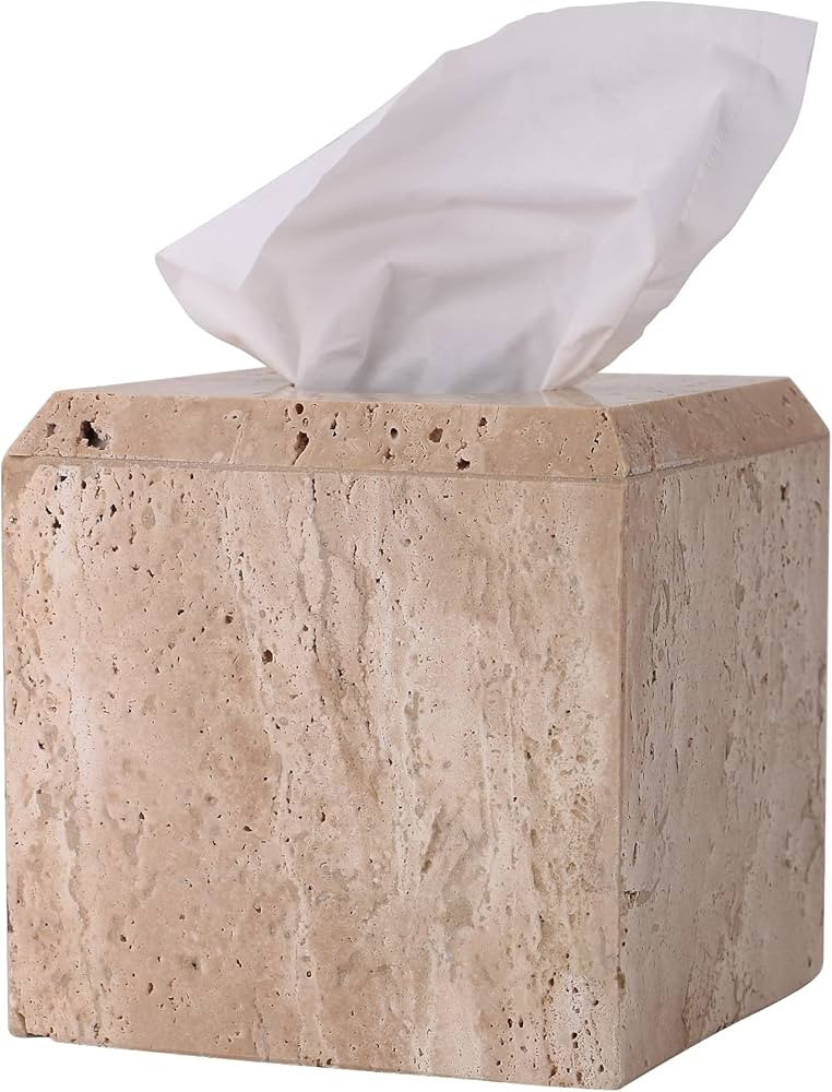 WORHE Italy Natural Travertine Stone Tissue Box Cover Holder Heavy Duty Square Tissue Paper Holde... | Amazon (US)