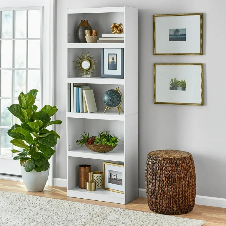 Mainstays Framed 5-Shelf Bookcase with Adjustable Shelves, White | Walmart (US)