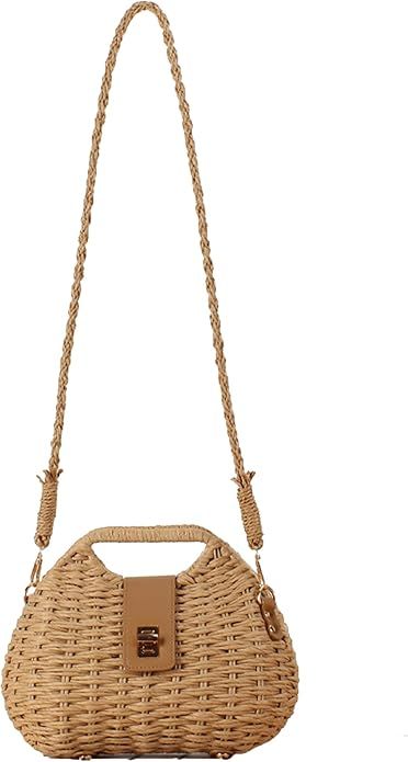 Straw Clutch Purses for Women Rattan Woven Beach Handbag Summer Purse with Detachable Strap Baske... | Amazon (US)