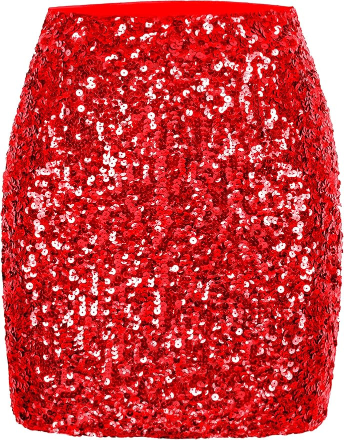 MANER Women's Sequin Skirt Sparkle Stretchy Bodycon Mini Skirts Night Out Party | Amazon (US)