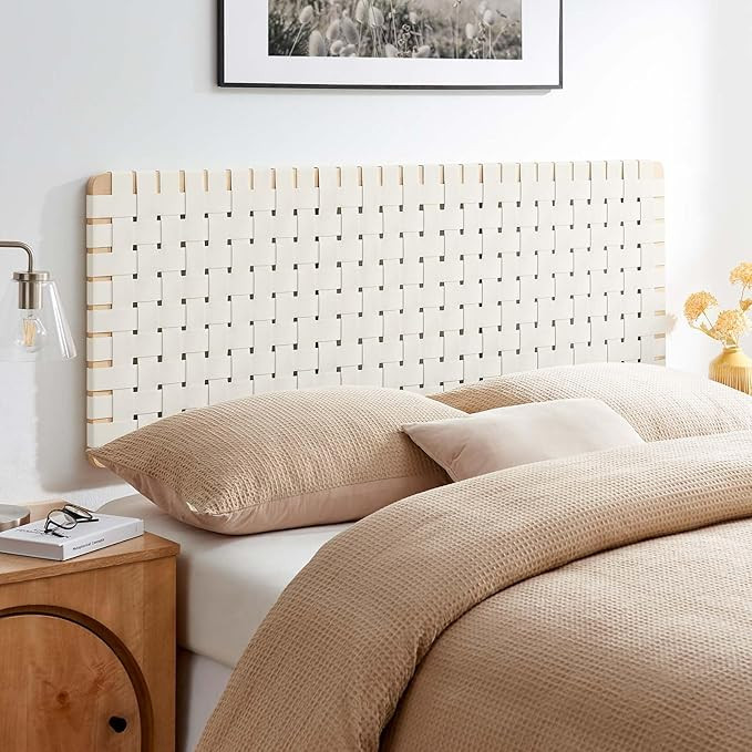 Modway Sparta Vegan Leather Weave Queen Headboard in Natural Beige, Faux Leather Queen Headboard ... | Amazon (US)