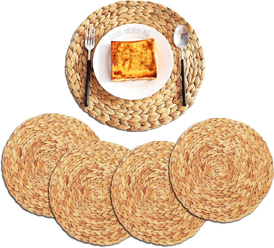 ZKZNsmart Round Woven placemat, Water Hyacinth Woven placemat, Heat-Resistant Non-Slip Woven Hand... | Amazon (US)