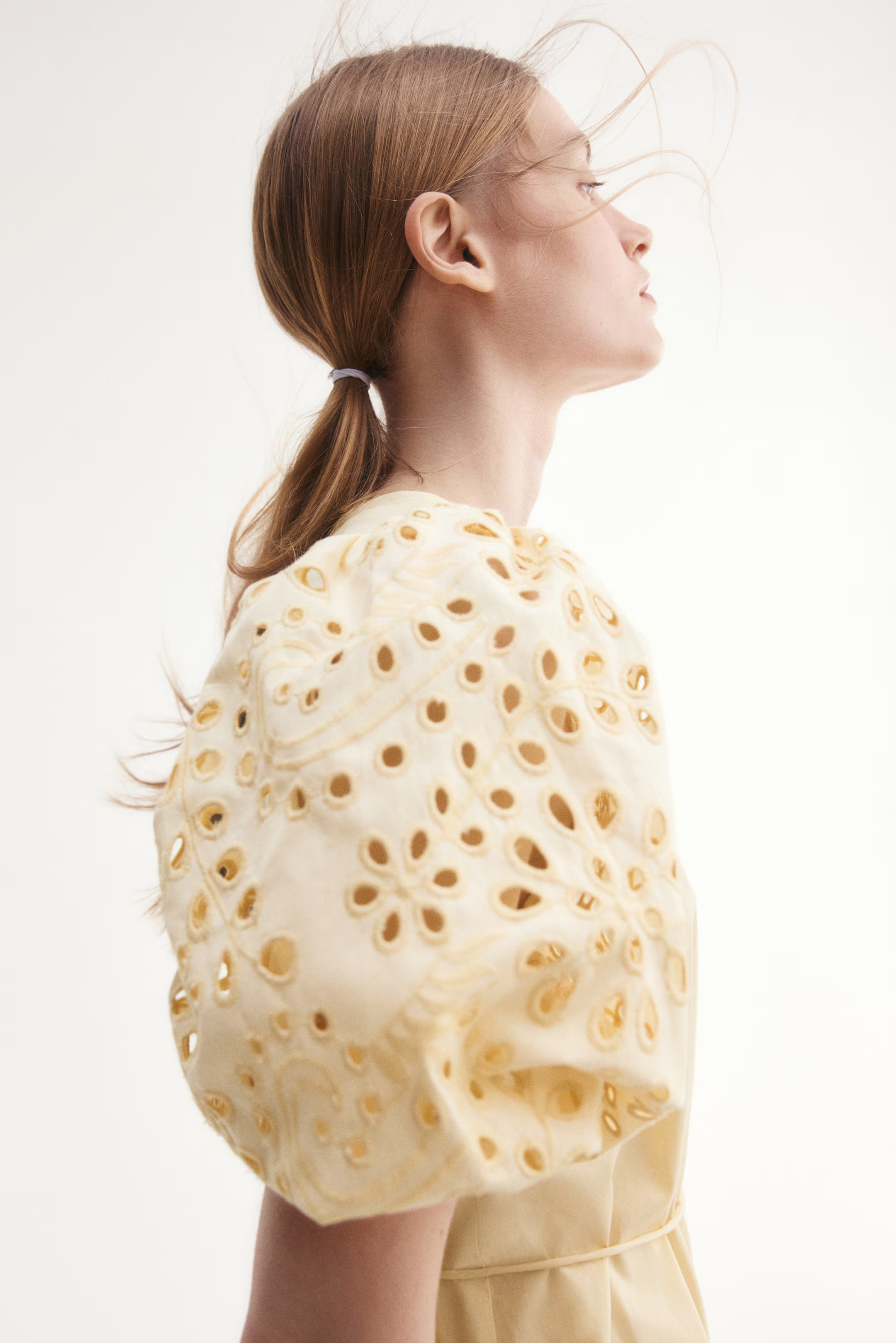 Broderie anglaise-sleeved dress - Pale yellow - Ladies | H&M GB | H&M (UK, MY, IN, SG, PH, TW, HK)