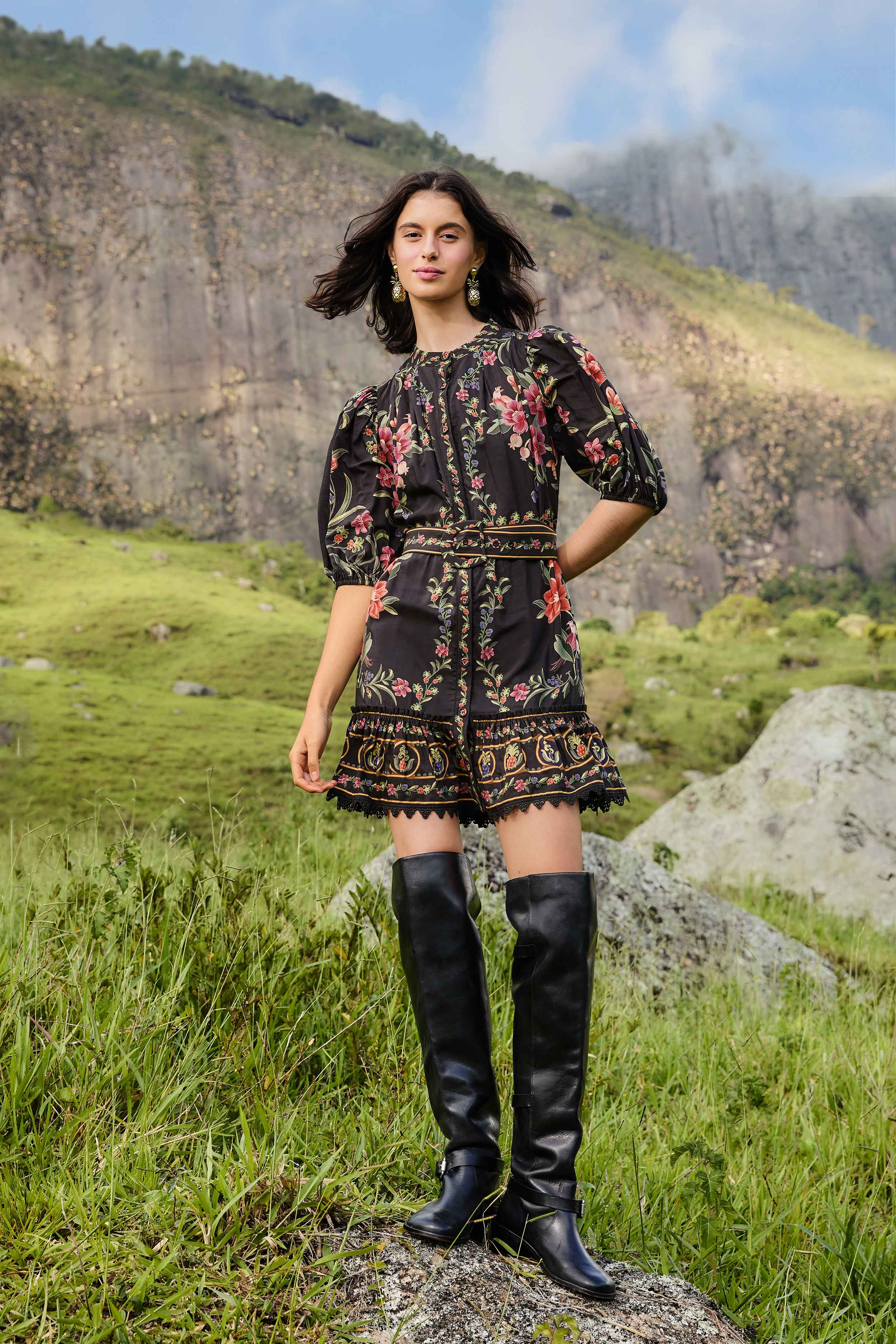 Black Belle Garden Lace Belted Mini Dress | FARM Rio | FarmRio (US)