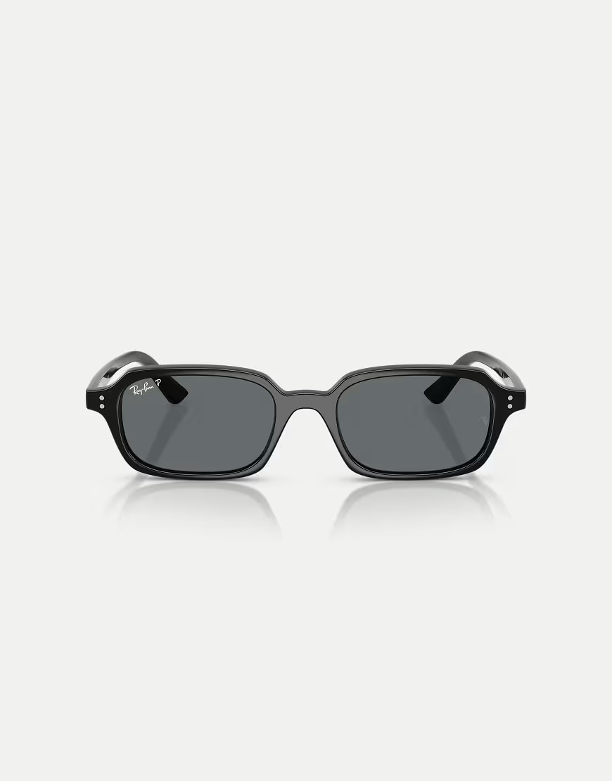 Ray-Ban - Zuri - Occhiali da sole rettangolari neri con lenti grigie polarizzate-Nero | ASOS (Global)