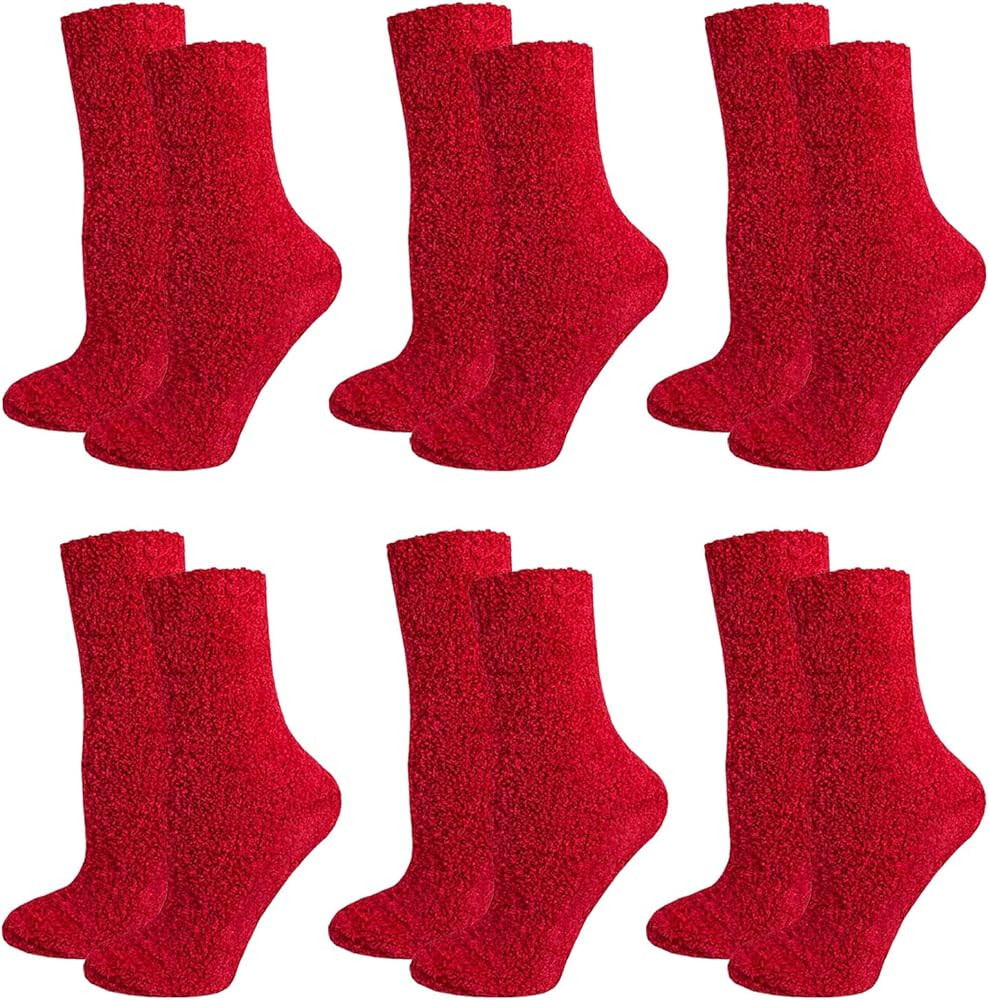 6 Pairs Women Fuzzy Socks Microfiber Warm Winter Sleep Fluffy Socks | Amazon (US)