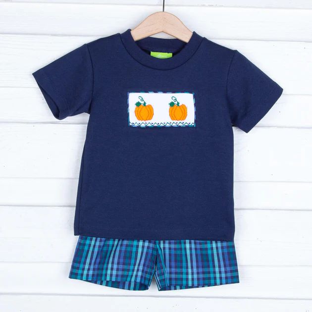 Fall Plaid Pumpkin Short Set | Classic Whimsy