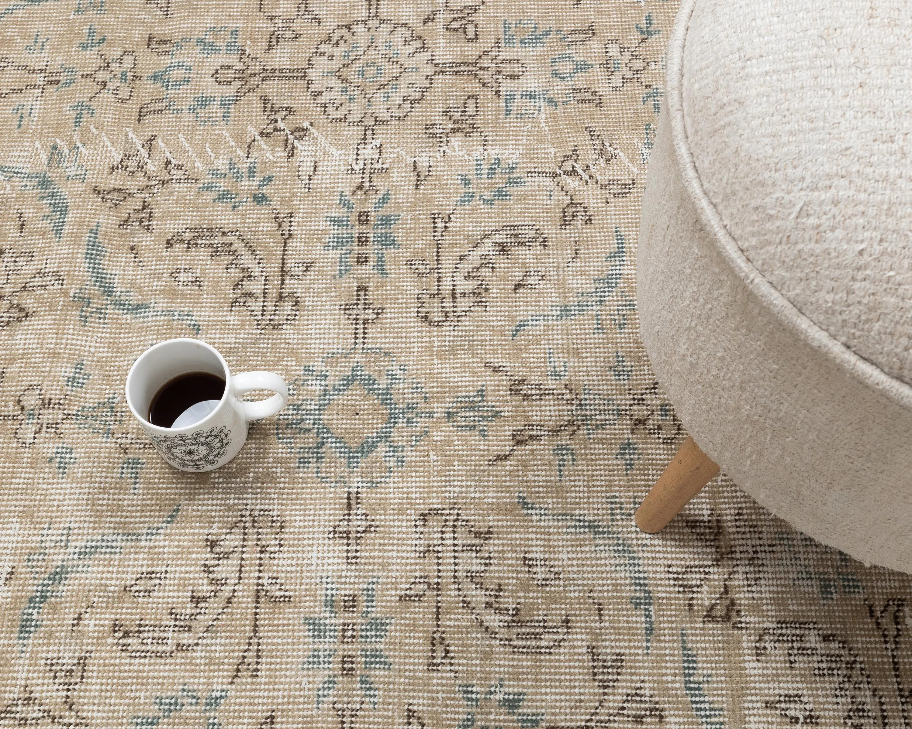 Vintage Neutral Beige Rug With Soft Blue Accents – Handwoven Turkish Area Rug 5.5x9.2 Ft - Etsy | Etsy (US)