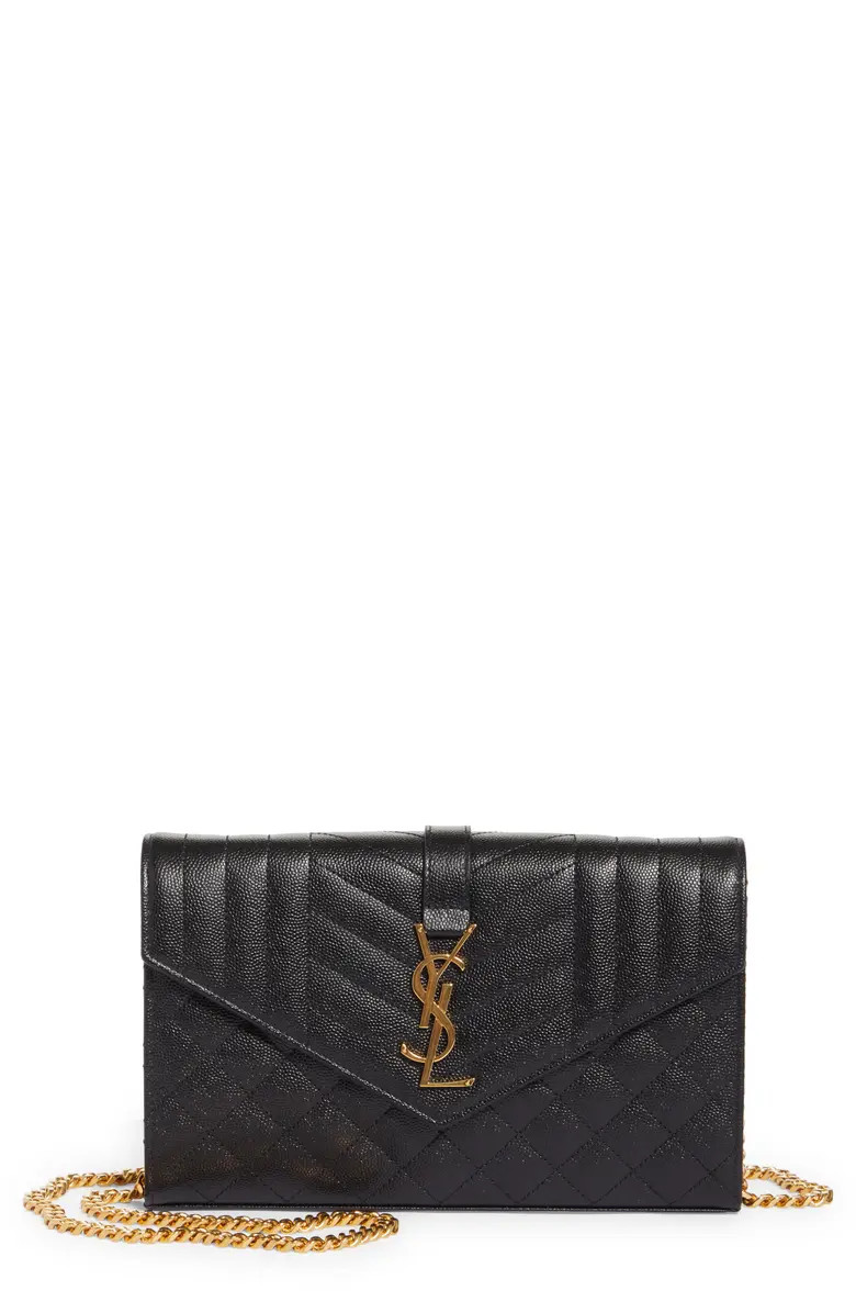 Saint Laurent Envelope Quilted Pebbled Leather Wallet on a Chain | Nordstrom | Nordstrom