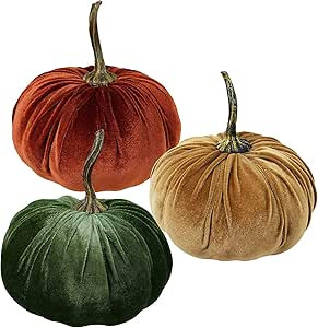 3 Pcs Fall Harvest Decorative Pumpkins Foam Pumpkins Velvet Pumpkins Fabric Pumpkins in Rust Oran... | Amazon (US)