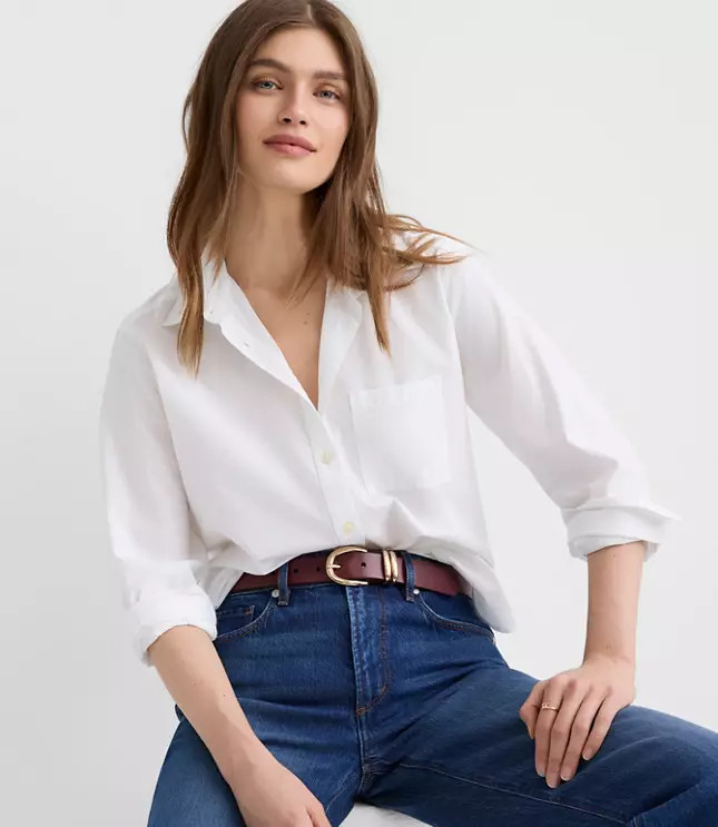 Cotton Blend Everyday Relaxed Pocket Shirt | LOFT