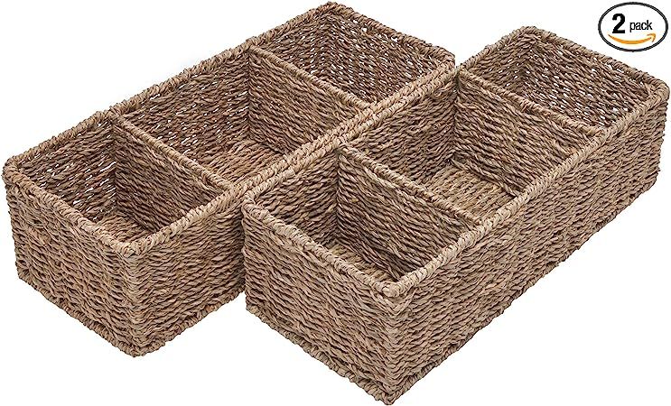 StorageWorks 3-Section Wicker Baskets for Shelves, Hand-Woven Seagrass Storage Baskets, 14.4" x 6... | Amazon (US)