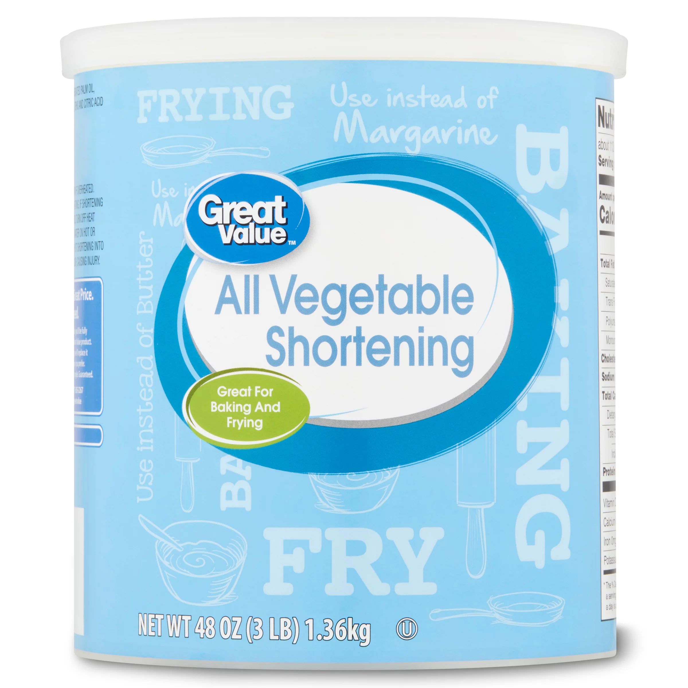 Great Value, All Vegetable Shortening, 48 oz Can | Walmart (US)