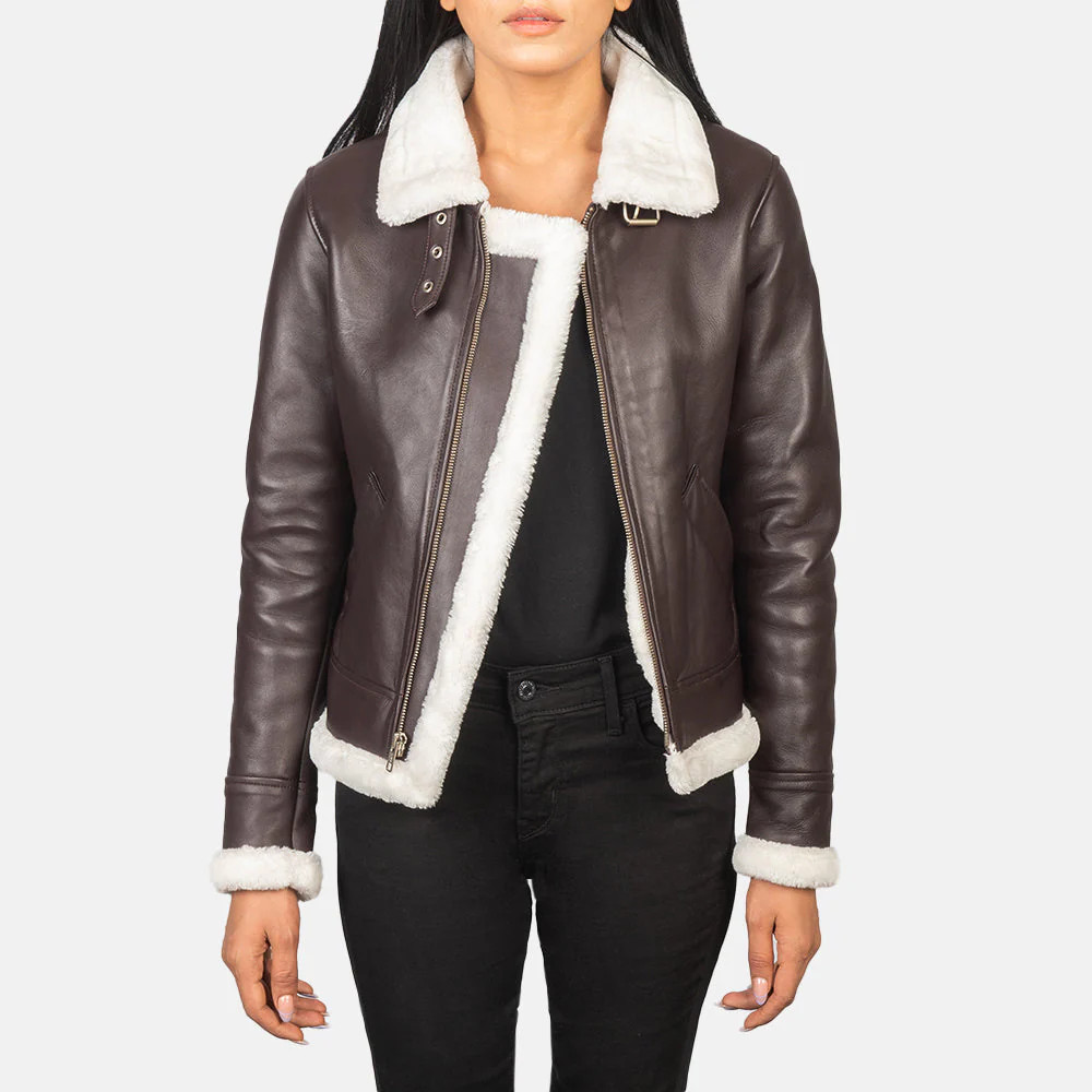 Women's Sherilyn B-3 Maroon Leather Bomber Jacket | The Jacket Maker