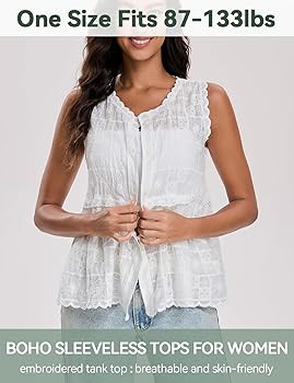 Womens Summer Boho Tank Button Down Sleeveless Vacation Tops Ruffle Knit Embroidered Spring Vest | Amazon (US)