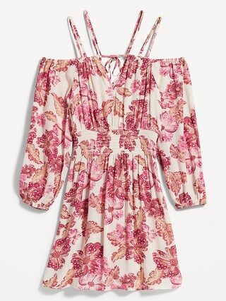 Matching Waist-Defined Floral Cold-Shoulder Cutout Smocked Mini Dress for Women | Old Navy (US)