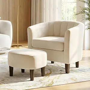 Amazon.com: FDW Velvet Barrel Accent Chair with Ottoman, Modern Armchair with Ottoman Set, Comfor... | Amazon (US)