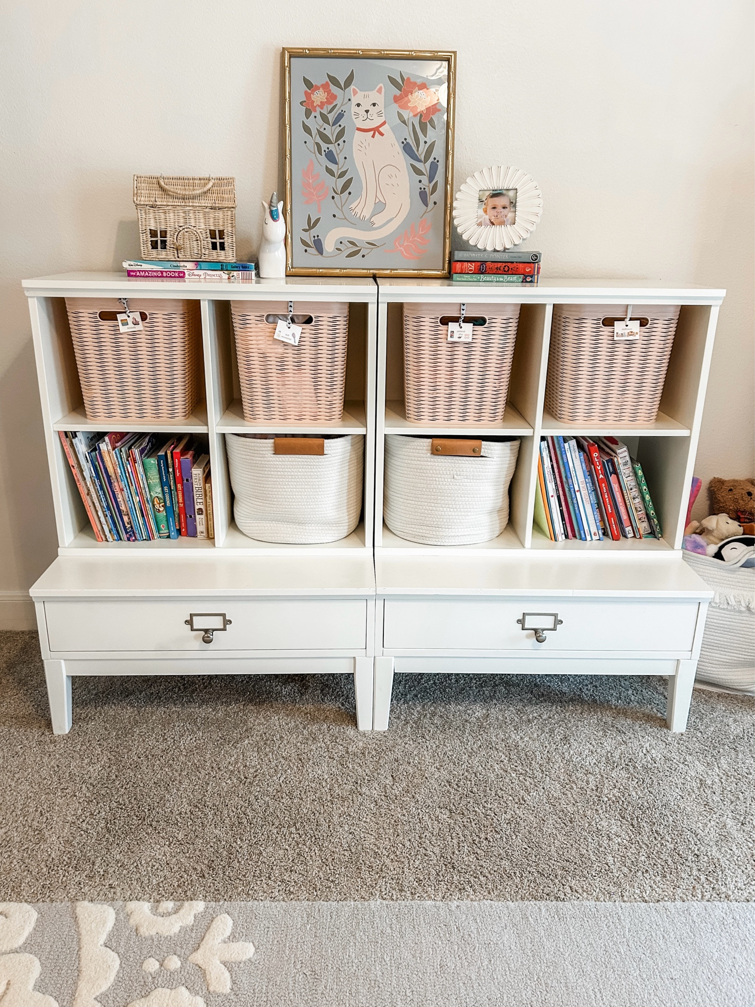 Toy storage in my daughter’s bedroom. Shelves are old PBK but similar are available still 





Girls bedroom, cube storage, toy storage 