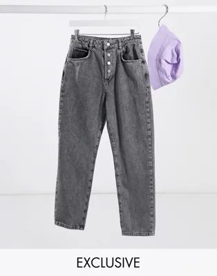 Reclaimed Vintage inspired The '91 mom jean with button front in grey wash | ASOS (Global)