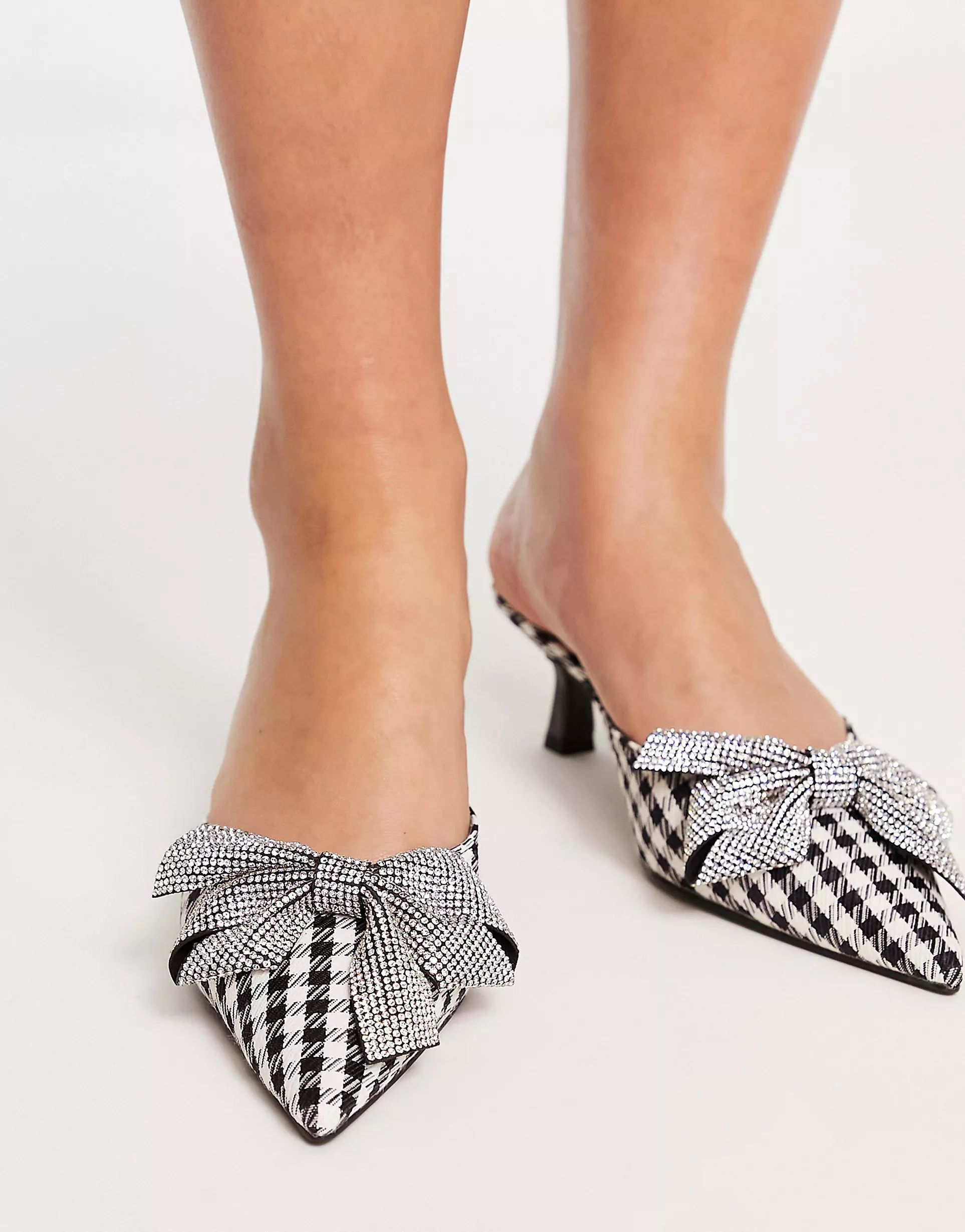 River Island bow detail backless heeled mules in black | ASOS (Global)