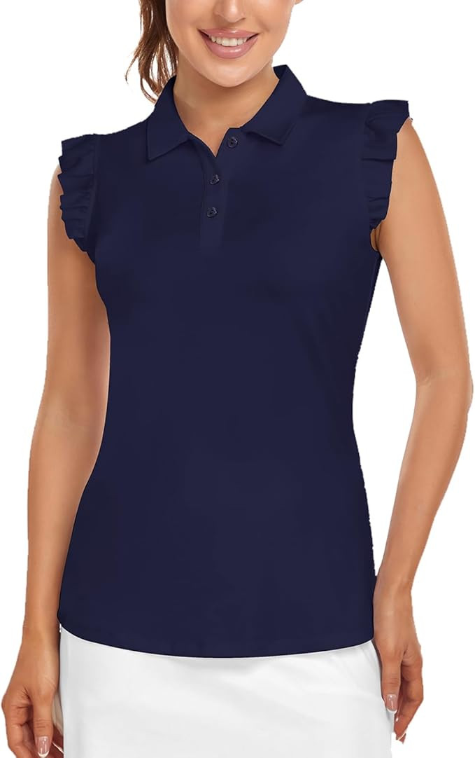 Womens Sleeveless Golf Shirt Ruffle Sleeve Polo Shirts Moisture Wicking Golf Apparel Tennis Shirt... | Amazon (US)
