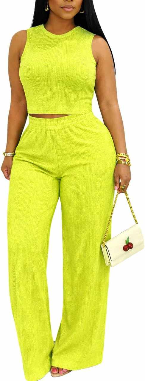 Women's Sleeveless 2 Piece Loungewear Set Soft Tank Top Wide Leg Pants Comfortable Casual Summer Outfit | Amazon (US)