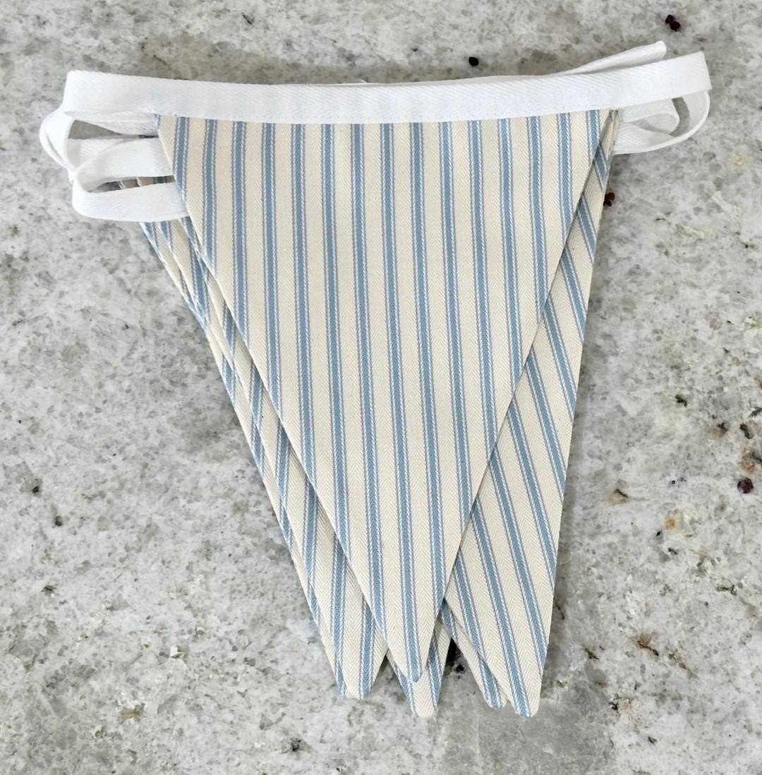 Ticking Stripe Bunting: Pink | Green | Blue | Brown | Cotton Nursery Decor - Etsy UK | Etsy (Global)