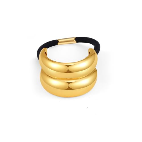 Gold Hair Cuffs for Ponytails Metal Elastic Pony Tails Hair Ties Cuffs for Women Geometric Irregular Minimalism (Gold 2) | Amazon (US)