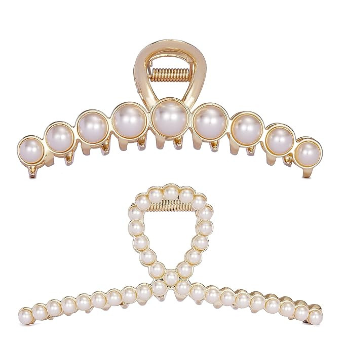 Vintage Metal Pearl Hair Claw Clips Large Size Imitation Pearl Hair Jaw Clips Hair Clasps Accesso... | Amazon (US)