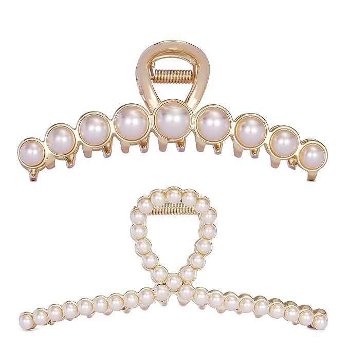 Vintage Metal Pearl Hair Claw Clips Large Size Imitation Pearl Hair Jaw Clips Hair Clasps Accesso... | Amazon (US)