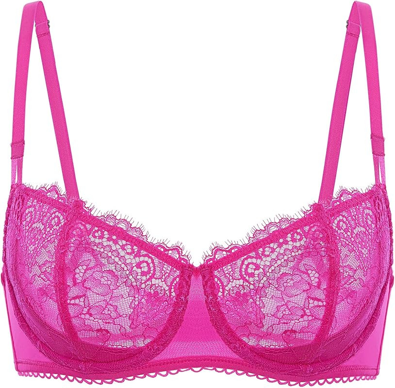 DOBREVA Women's Sexy Lace Push Up Plus Size Bra Sheer Balconette Underwire Unlined | Amazon (US)