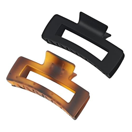 Big Hair Claw Clips for Women Girls, 4.2" Matte Rectangle Hair Clips for Thick and Thin Hair, Nonslip Hair Cutcher Jaw Clamps (Black&Tortoise) | Amazon (US)