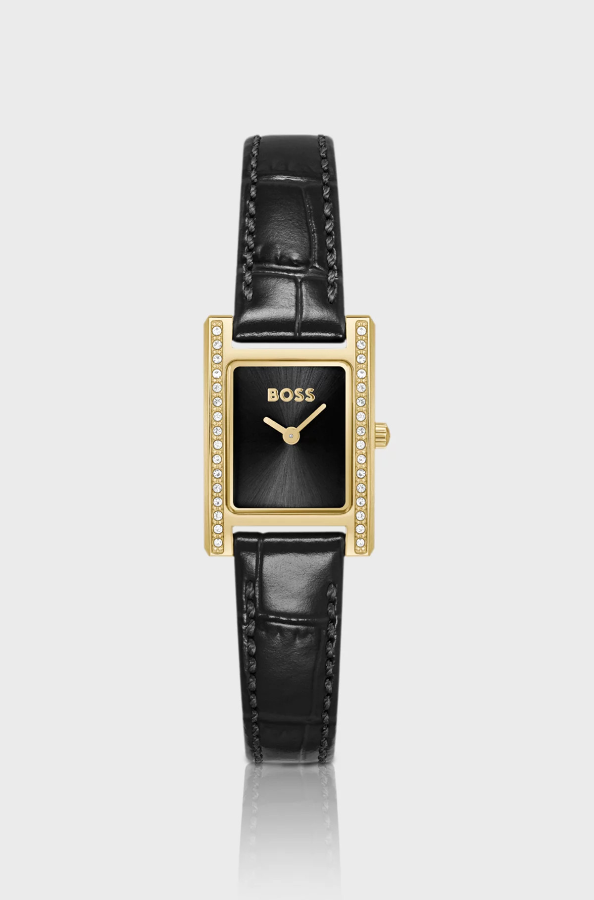 LUCY PRECIOUS Crystal-embellished black-dial watch with matching leather strap | Hugo Boss (UK)