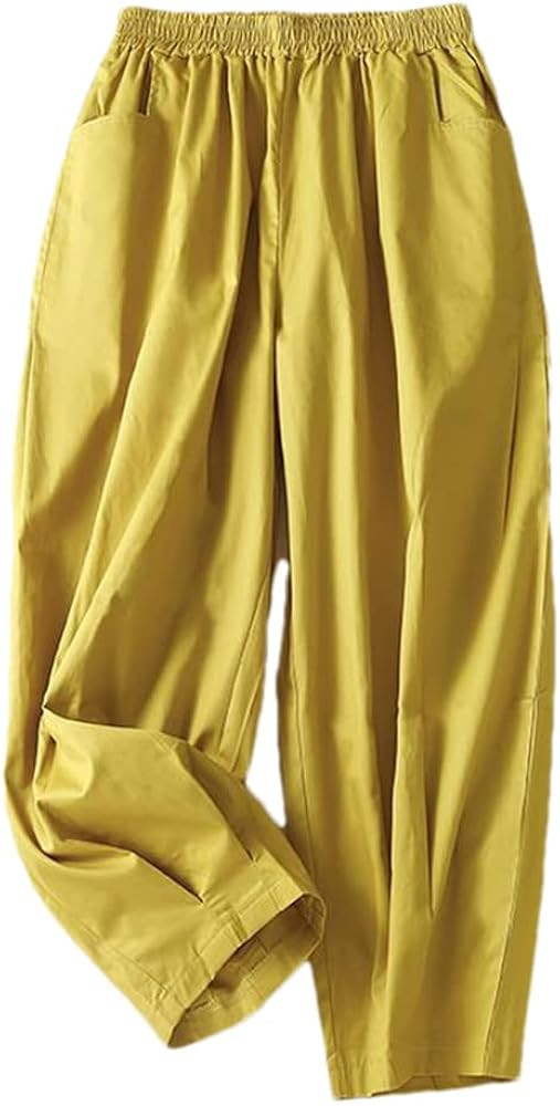 Hdhdeueh Women All-Matched Cotton Ankle-Length Pants Loose Elastic Waist Harem Pants | Amazon (US)