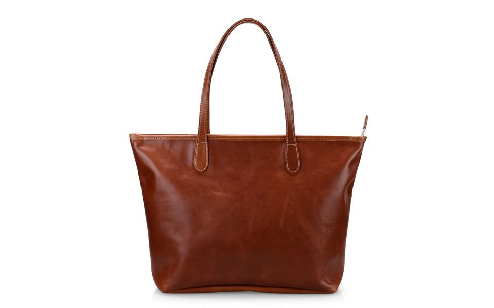 Savannah Zippered Tote – British Tan Florentine Leather | Barrington Gifts